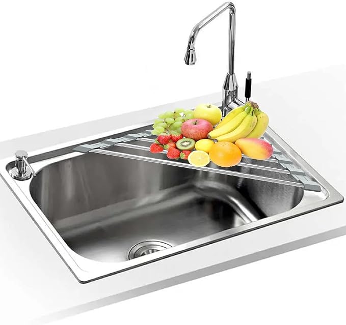 Sink Sponge Holder in Sink Dish Drying Rack Corner Sink Strainer for Kitchen Sink Caddy Corner Sink Strainer Over The Sink Shelf (Single Round Tube Type)