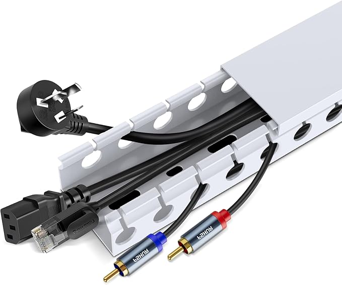 ENONCI Updated White Cable Raceway Kit, 31(2x15.5 inch Open Slot Wire Covers for Cords, Cable Management System to Hide Under Desk/TV/Computer/Net/Power Cords (Pack 2)