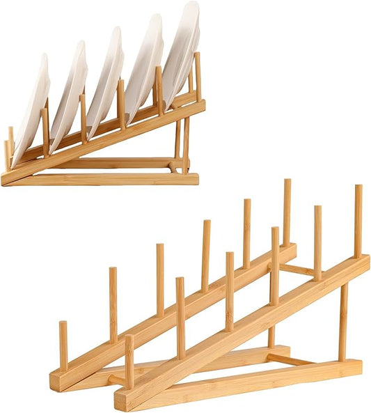 2 Pack Plate Stands For Display,Wooden Plate Holders for Displaying,5-Tier Craft Show Display Stands For Tabletop Book, Artwork, Photo, Record, Magazine and Platter