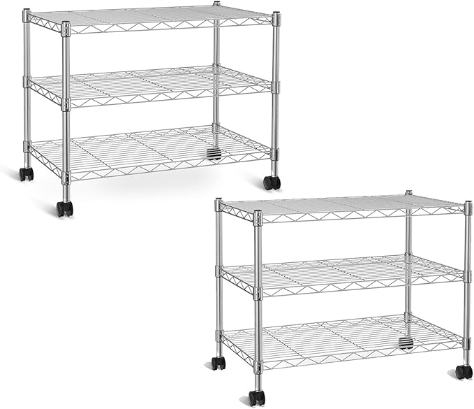 Simple Deluxe 3-Tier Heavy Duty Storage Shelves 750Lb Capacity, 24.02" D x 13.78" W x 21.97" H Shelving Unit for Pantry, Garage, Laundry and Kitchen, Chrome, 2 Pack