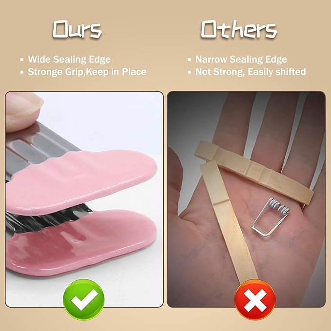PHITUODA 12 Pack Chip Bag Clips with Silicone Edges, 1.5 Inches Wide Chip Clips Food Clips Bag Clips Stainless Steel Food Bag Clips - Air Tight Seal, Heavy Duty for Kitchen and Office, Pink