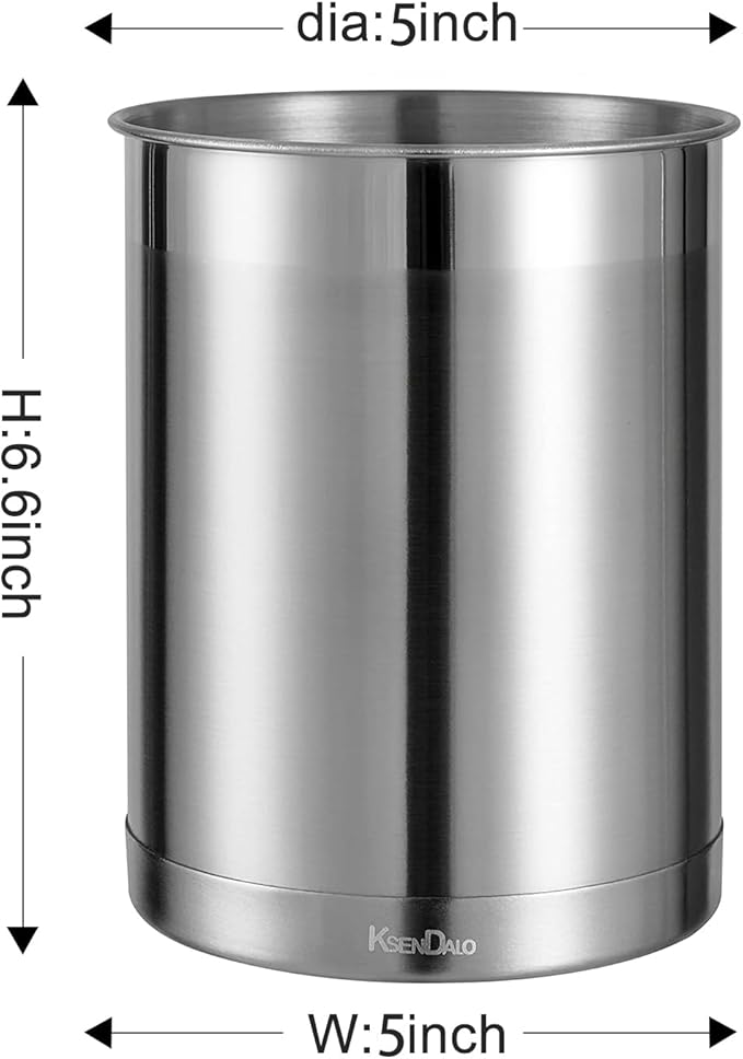 KSENDALO Stainless Steel Utensil Holder for Counter(3Pack), Brushed Silver Metal Utensil Crock Canister for Cooking Utensils on Countertop, with Heavy Base, Dishwasher Safe, Silver