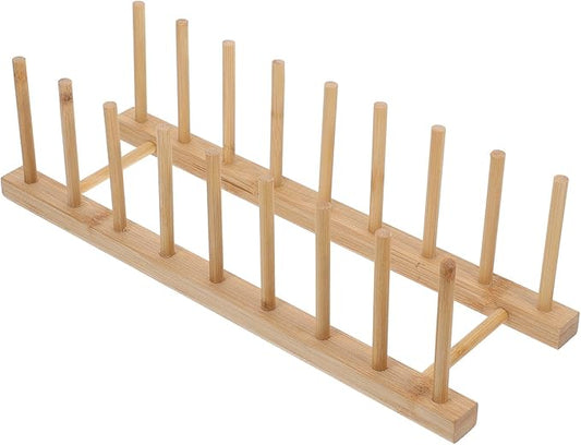 Dish Drying Rack Small 8-Slot Plate Rack Organizer Wood Vertical Drain Holder for Kitchen Cabinet Bowl Pot Lid Storage