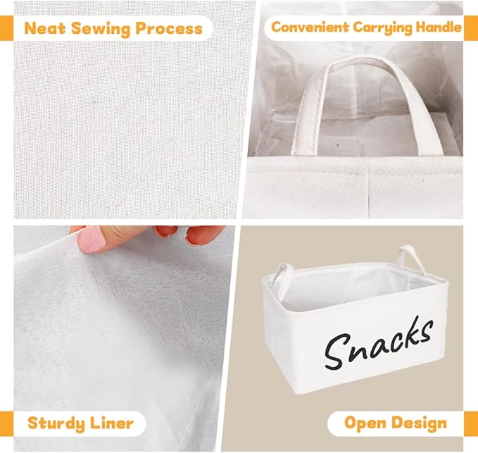 Snack Organizer Basket for Home Office: Snack Bin for Pantry (2 White Baskets)