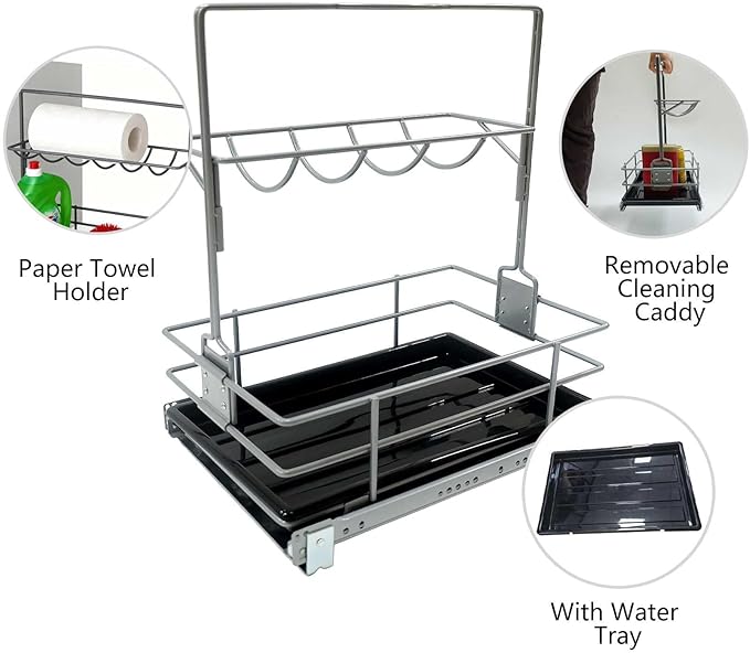 LOVKIT Under Sink Organizer（11.18"W X15"D） Pull Out Cabinet Organizer For Cleaning Caddy, Under Sink Slide Out Organizer, Under Kitchen Bathroom Sink Organizer, Pantry Cabinet Closet Organization Rack