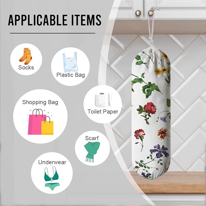 Reusable Bag Holder, Washable Shopping Bag Holder, Cute Plastic Bags Organizer Dispenser for Wall Mounting, Kitchen Housewarming Gifts for Women Family Friends Grandma Mom, bags-16