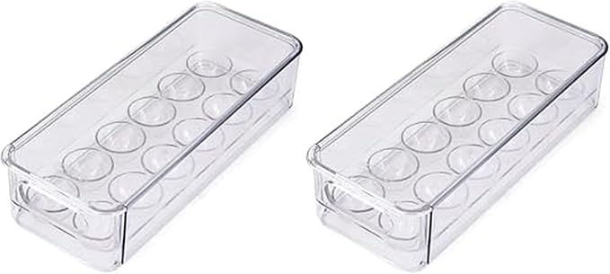 Copco Egg Storage Drawer with Removable Lid and Flat Top For Stacking and Space Saving, Holds 14 Medium, Large, XL, or Jumbo Eggs, Handle for Easy Transport, Clear (Pack of 2)
