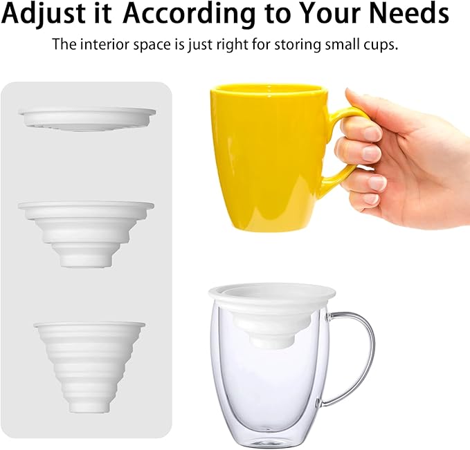 Mug Stacker & Storage Organizer – Expandable, Stackable Cup Holder for Kitchen Cabinet or Pantry – Space-Saving Solution for Tea Cups & Coffee Mugs (6Pcs White)