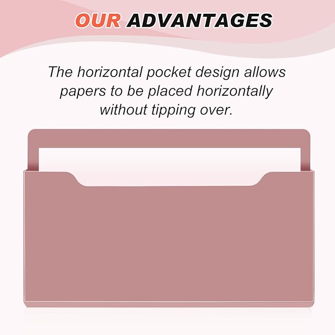 Fuutreo 6 Pcs Magnetic Wall File Organizer Magnetic Wall File Holder Refrigerator Magazine Holder for Mail Letters Paper(Rose Pink,8.3 x 13.8 Inch)