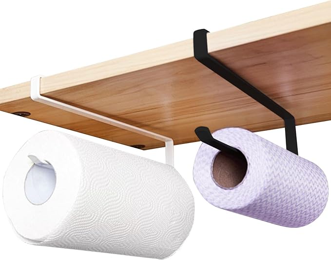 Paper Roll Holder, Kitchen Roll Holder Under Cabinet, 2Pcs Papers Towel Holder Countertop, Kitchen Rolls Hanger Dispenser Storage Rack, Stainless Steel Papers Towel for Bathroom