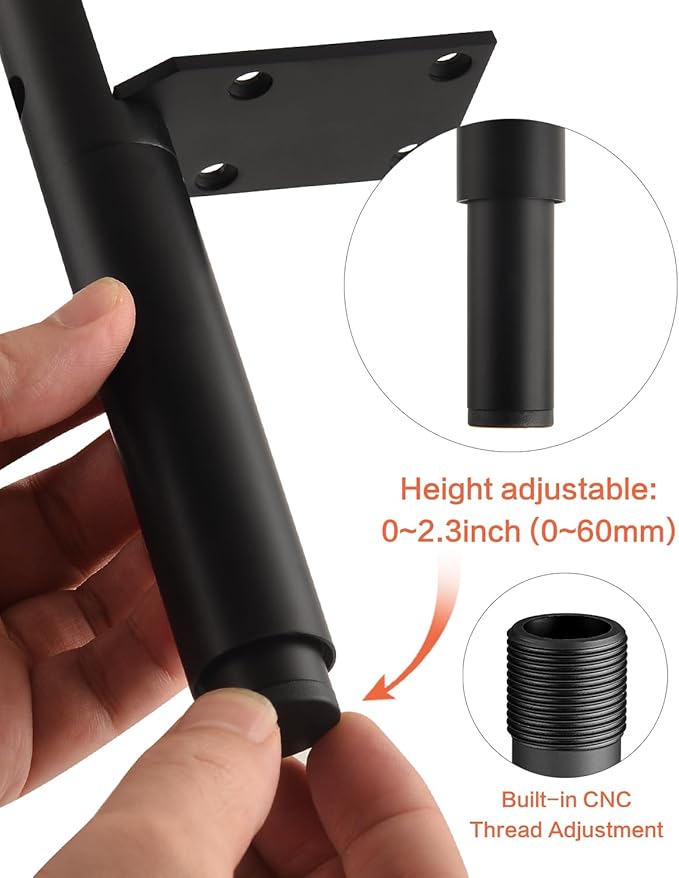4 Pack Adjustable Cabinet Legs Stand Black 7.2-9.6 Inch Furniture Support Feet Dresser Legs Replacement Extensions End Table Feet Riser Cylinder