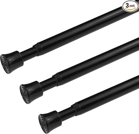 KXLife 3Pcs Tension Curtain Rod Adjustable 28-40 Inch, Small Tension Rods No Drill, Expandable Spring Loaded Tension Rods for Window (Black)
