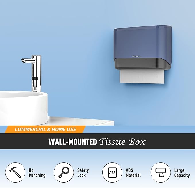 Commercial Paper Towel Dispenser Wall Mount Paper Towel Holder Large Capacity 200 Multifold/Trifold/C Fold Hand Towel Dispenser Bathroom Tissue Dispenser (Blue)