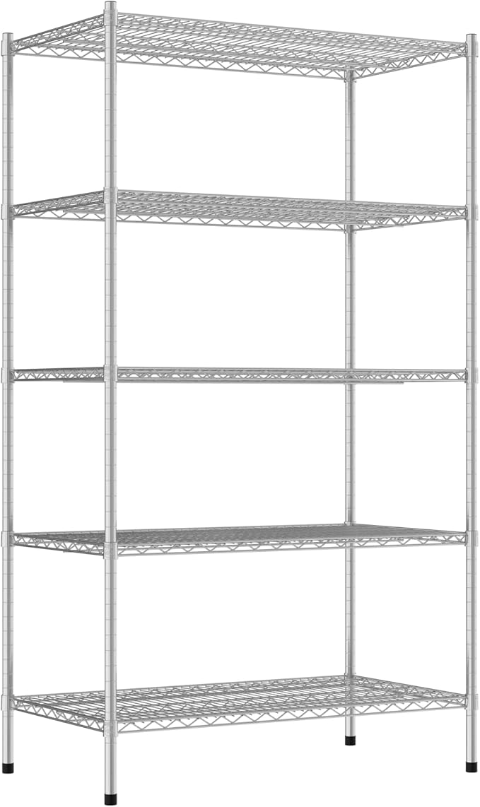 Commercial NSF Listed Chrome Stationary Wire Shelving Kit 24" x 42" x 74", with 5 Shelves Perfect for Warehouse, Walk-in Refrigerator, Freezer, Grocery Store, Restaurant, Dishroom