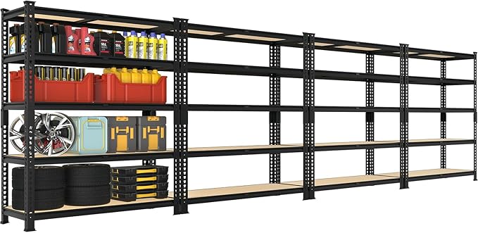 Heavy Duty Metal Storage Shelves - 35.5" W x 11.8" D x 72" H 5 Tier Adjustable Garage Shelving Unit, Industrial Utility Rack Shelf for Warehouse, Pantry, Kitchen, Black, 4 PCS