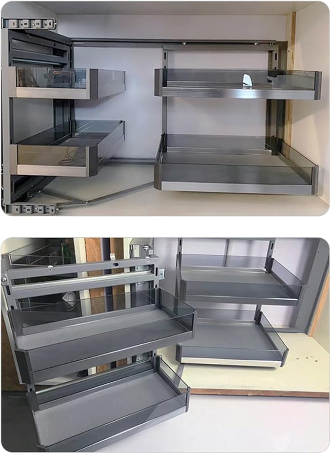 2 Tiers Blind Corner Cabinet Pull out with 4 Detachable Shelves, Corner Cabinet Pull out Left or Right for 14 Inch Opening