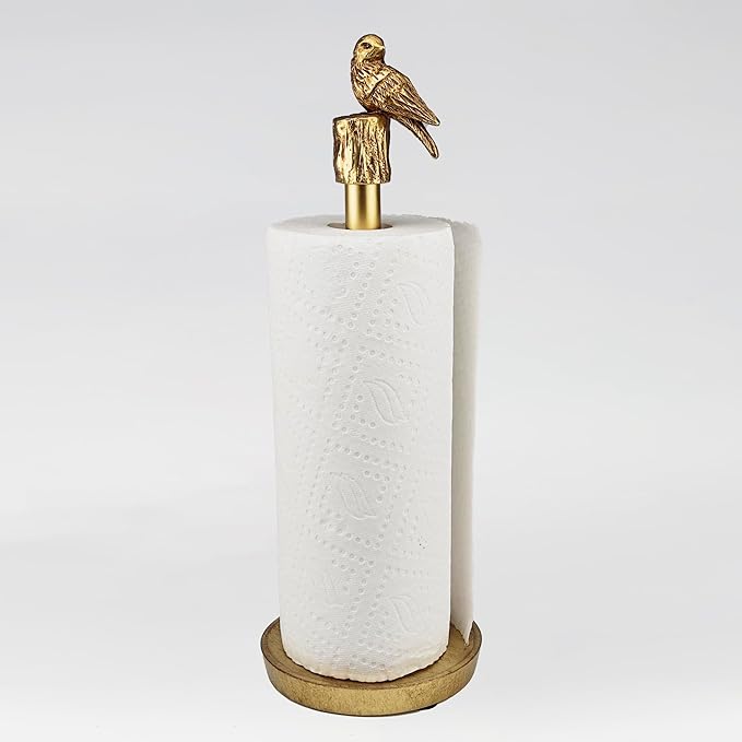 Paper Towel Holder Countertop, Gold Paper Towel Stand with Bird Design Top