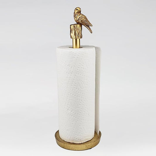 Paper Towel Holder Countertop, Gold Paper Towel Stand with Bird Design Top