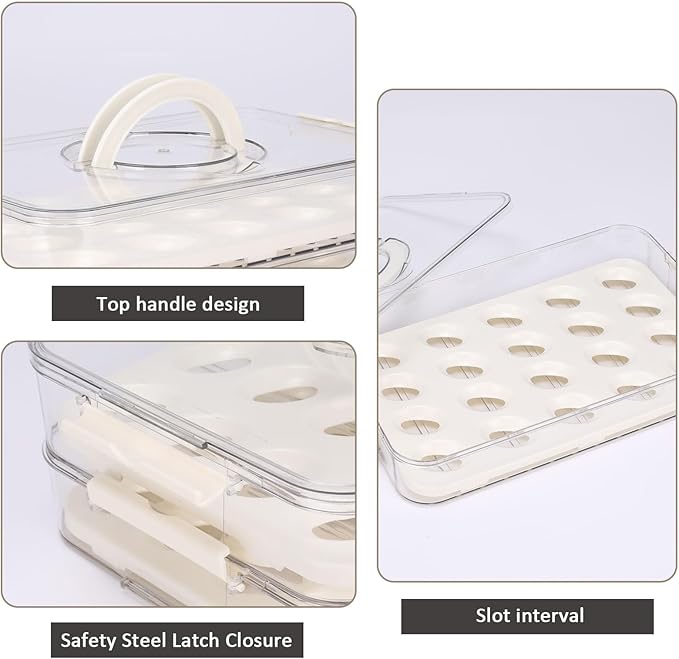2-Layer Egg Holder for Fridge with Handle,Plastic Deviled Egg Containers with Lid a nd Side Clip Layer,Deviled Egg Tray for Kitchen,Camping Egg Container with Lid Fits 20X2 Eggs(40 Eggs)( Clear)