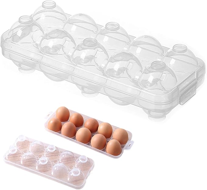Deviled Egg Containers with Lid, 10 Slots Clear Egg Holder for Fridge Storage Portable Deviled Tray with Snap Lock Stackable Reusable Plastic Tray for Eggs