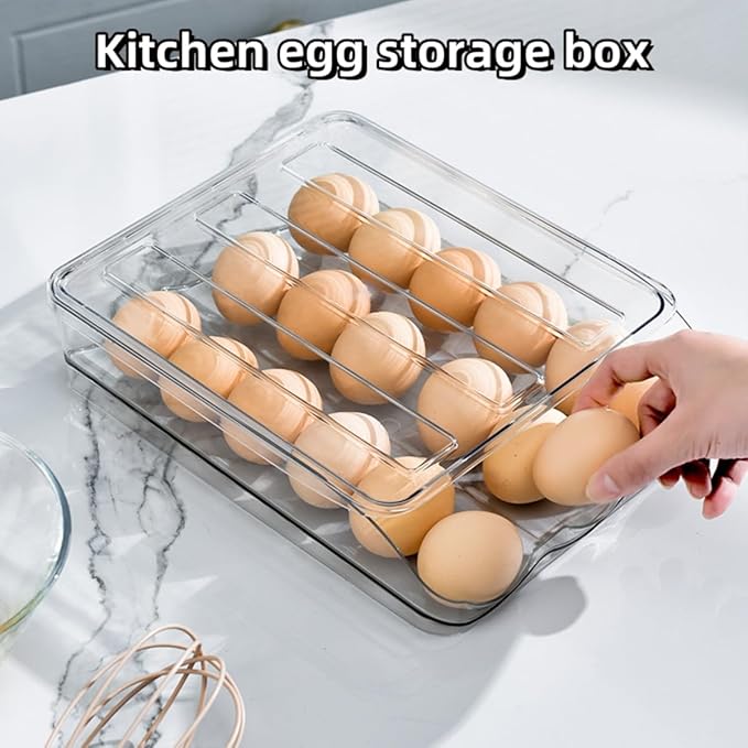 Egg holder for fridge, Egg organizer for refrigerator, Automatic Rolling Egg Container, Egg storage Container Organizer, Clear Plastic Egg Tray, Egg dispenser, Egg rack (Single-layer)