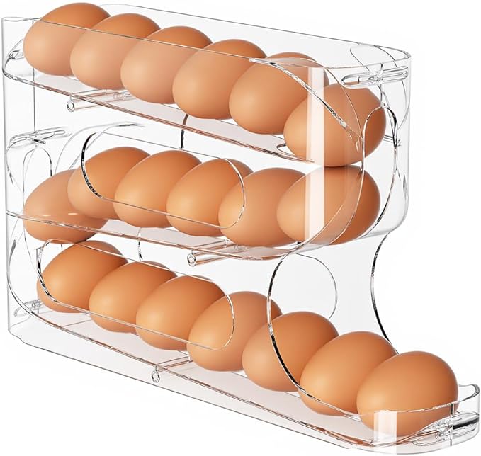 Sotfamily Clear Egg Holder for Fridge, Auto Rolling Egg Dispenser for 18 Eggs, Space-Saving Egg Roller, Organizer, Container, Storage for Refrigerator & Kitchen Countertop(1 Pack)