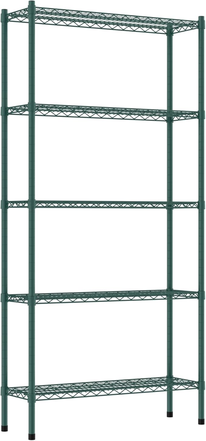 Commercial NSF Listed Green Epoxy Stationary Wire Shelving Kit 12" x 36" x 74", with 5 Shelves Perfect for Warehouse, Walk-in Refrigerator, Freezer, Grocery Store, Restaurant, Dishroom