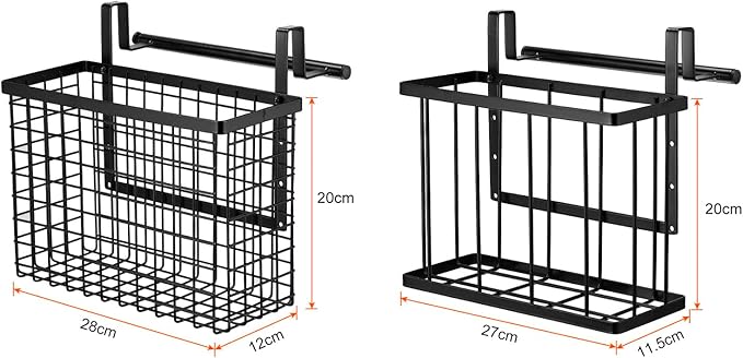 Uxcell 2 Pack Cabinet Door Organizer with Towel Bar, Metal Wire Baskets with Hooks, Over Cabinet Door Organizer for Kitchen, Pantry, Bathroom Storage, Black