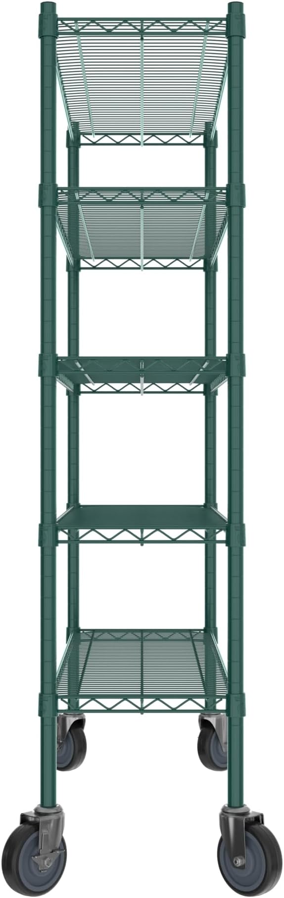 Commercial NSF Listed Green Epoxy Mobile Wire Shelving Kit 14" x 42" x 60", with 5 Shelves Perfect for Warehouse, Walk-in Refrigerator, Freezer, Grocery Store, Restaurant, Dishroom
