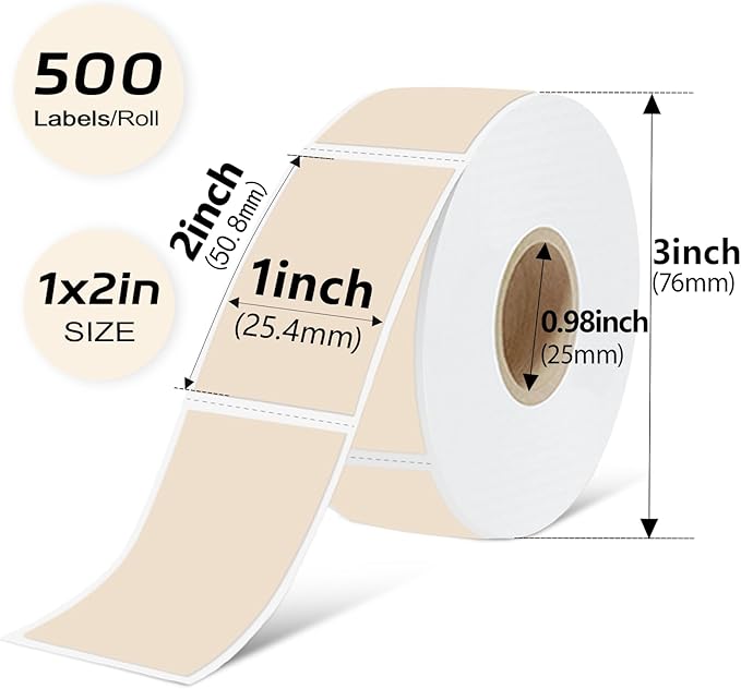 PALAIBEIQI 1x2 inch Blank Removable Freezer Labels Printable Rectangle Stickers 500PCS Water Oil Resistant with Perforation Line for Food Containers Jars Pantry Organization, Light Brown