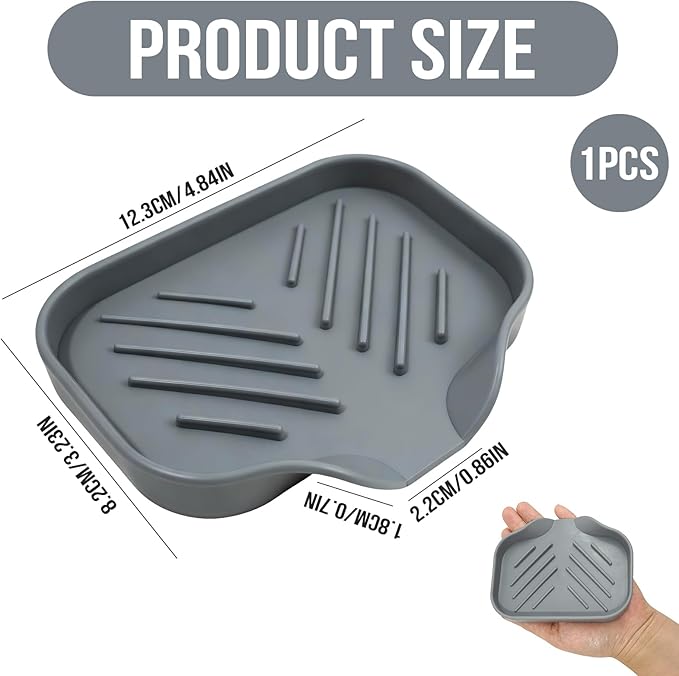 Sponge Holder with Drain Spout, 4.7" x 3.6" Bathroom and Kitchen Sink Organizer, Dish Soap Tray for Sponges, Scrubbers, Dispensers, Dish Brushes, Spoons & Other Sink Items, Dishwasher Safe (Grey)