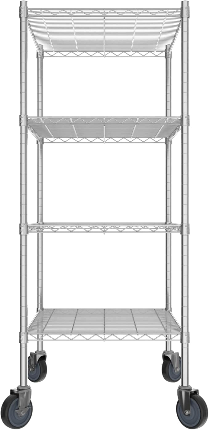 Commercial NSF Listed Chrome Mobile Wire Shelving Kit 24" x 30" x 60", with 4 Shelves Perfect for Warehouse, Walk-in Refrigerator, Freezer, Grocery Store, Restaurant, Dishroom