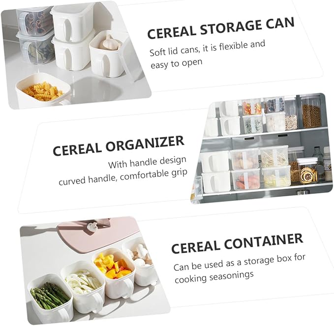 Kitchen Food Storage Containers with Handle and Lid Large White Plastic Airtight Cereal Storage Canisters for Fridge 2pcs Food Organizer Boxes with Labels for Fruit