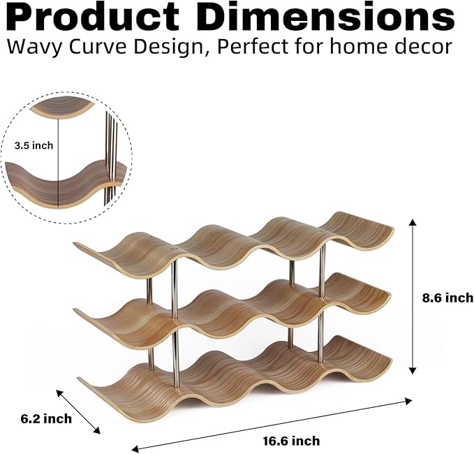 12 Bottles Wine Racks Countertop for Shelf, 3-Tier Wooden Wine Bottle Holder Stand, freestanding Wine Storage for Inside Cabinet Organizer for Home Décor, Bar and Pantry
