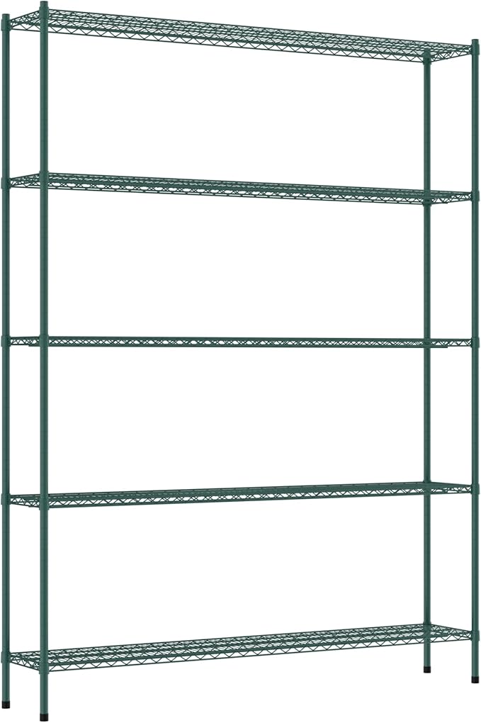 Commercial NSF Listed Green Epoxy Stationary Wire Shelving Kit 14" x 72" x 96", with 5 Shelves Perfect for Warehouse, Walk-in Refrigerator, Freezer, Grocery Store, Restaurant, Dishroom