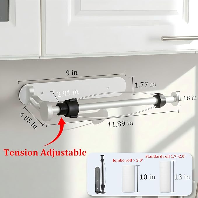 Magnetic Paper Towel Holder for Fridge-Great Adhesive Magnetic,One Hand Operable Paper Towel Holder,No Drill Wall Mount Hanging for RV Kitchen (Silver)