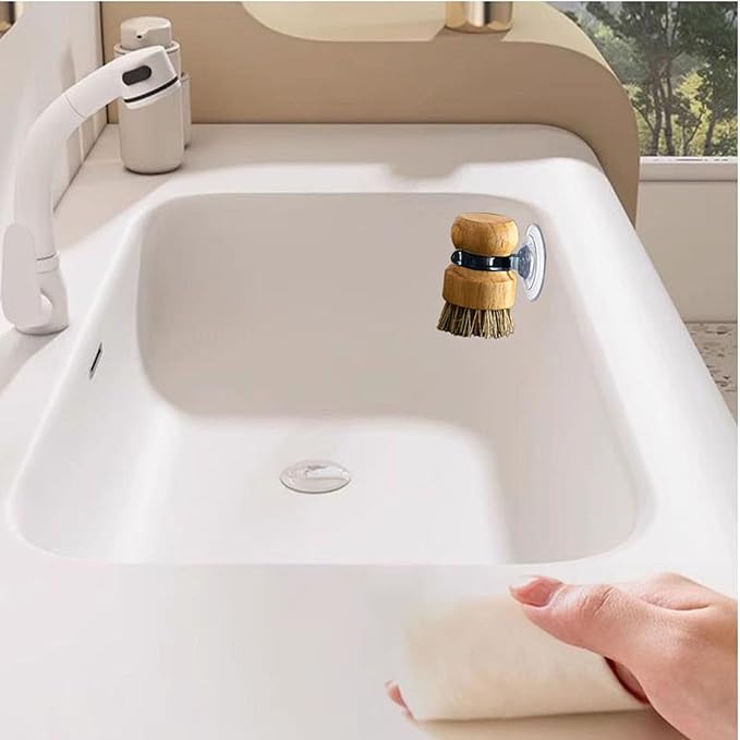 Soap Dispensing Palm Brush Holder Dish Brush Holder for Kitchen Dish with Soap Dispenser Pot with a Traceless Suction Cup (Big)