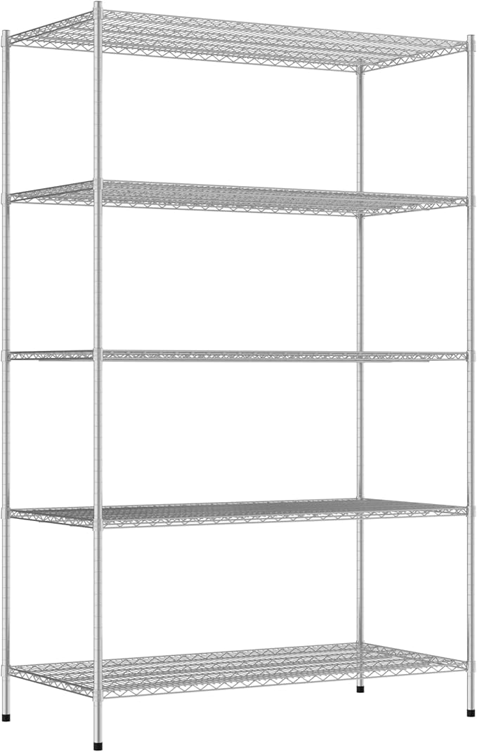 Commercial NSF Listed Chrome Stationary Wire Shelving Kit 30" x 60" x 96", with 5 Shelves Perfect for Warehouse, Walk-in Refrigerator, Freezer, Grocery Store, Restaurant, Dishroom
