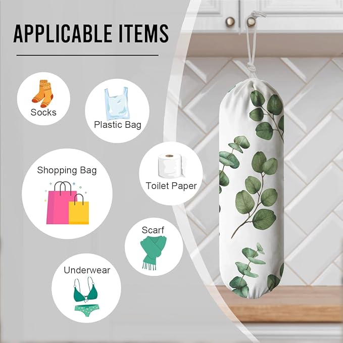 Green Leaves Grocery Bag Holder, Wall Mount Bags Holder for Kitchen Car Camping, Trash Bag Organizer, Kitchen Housewarming Gifts for Women Family Friends Grandma Mom, bags-10