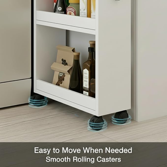 7 Tier Slim Rolling Storage Cart with Wheels, Narrow Storage Cabinet for Small Spaces, Mobile Spice Rack Organizer for Kitchen, Pantry, Baking Room, Dining Room(White,5.9"x21.6"x72.4")