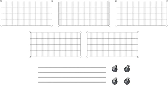 Commercial NSF Listed Chrome Mobile Wire Shelving Kit 21" x 42" x 60", with 5 Shelves Perfect for Warehouse, Walk-in Refrigerator, Freezer, Grocery Store, Restaurant, Dishroom