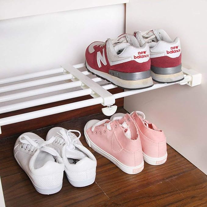 Adjustable Shelf Organizer Expandable Closet Shelf and Rod with No Drilling for Wardrobe Cupboard Kitchen Bookcase (18.2" - 29.5")
