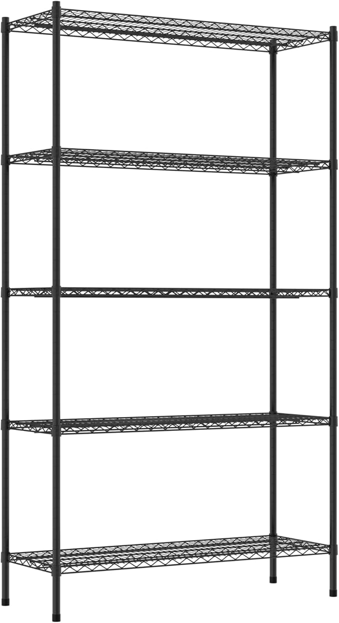 Commercial NSF Listed Black Epoxy Stationary Wire Shelving Kit 18" x 48" x 86", with 5 Shelves Perfect for Warehouse, Walk-in Refrigerator, Freezer, Grocery Store, Restaurant, Dishroom