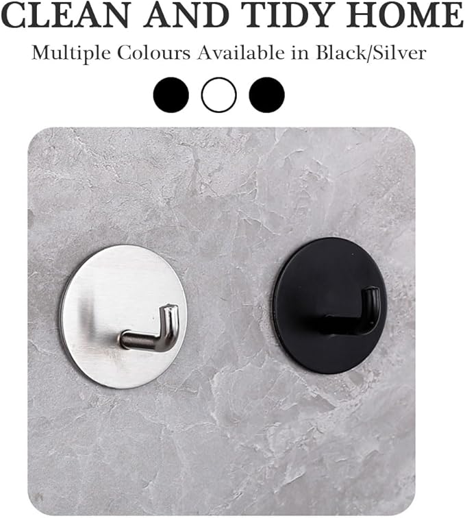 EDMILE 8 Pack Silver Adhesive Wall Hooks, Towel Hooks for Bathrooms, Sticky Hooks for Hanging, Stick on Wall Mount for Bathroom Kitchen Bedroom No Drill
