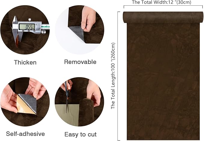 CHIHUT 12''x100'' Brown Velvet Flocking Contact Paper Self Adhesive Velvet Drawer Liner Roll for Jewelry DIY Crafts Soft Removable Velvet Fabric Wallpaper Peel and Stick for Bedroom Dressers Cabinets