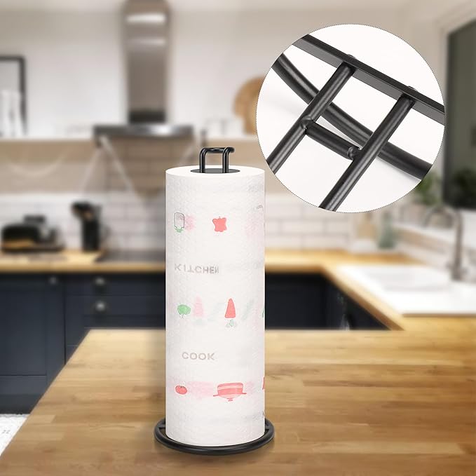 NearMoon Paper Towel Holder, Sturdy Paper Towel Stand Dispenser-All Metal, Standard or Jumbo-Sized for Kitchen Countertop, Farmhouse, Living Room (3 Pack, Matte Black)