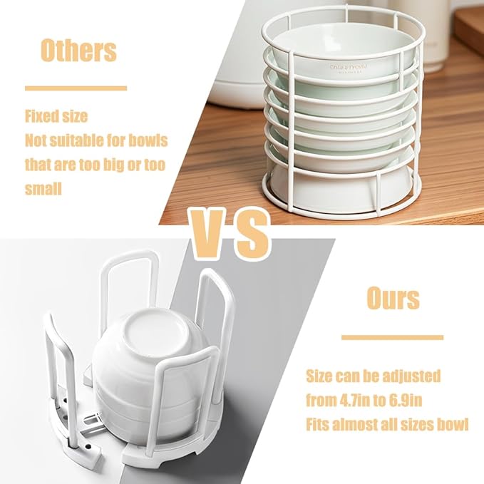 2 Pcs Bowl Rack for Kitchen Cutlery, Retractable Plastic Dish Rack, White Removable Plate Holders Drain Rack, Reusable Multifunctional Plate Organizer for Stacking Bowls and Small Plates