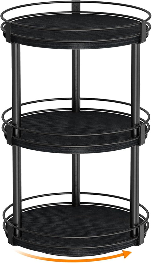 Snughome Lazy Susan Organizer, 3 Tier Rotating Spice Rack for Countertop, Turntable Lazy Susan Kitchen Countertop Organizer, 10.2" x 10.2" x 18.5", Black
