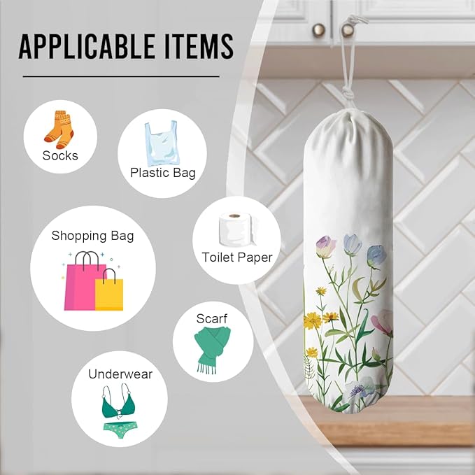 Plastic Bag Organizer, Wilde Flower Plastic Bag Holder, Shopping Bags Carrier for Home Kitchen Traveling Camping, Kitchen Housewarming Gifts for Women Family Friends Grandma Mom