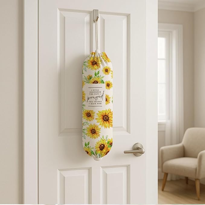 Plastic Bag Holder, Inspirational Plastic Bag Holder for Kitchen Essentials, Sunflower Trash Sack Storage Dispenser for Home Decor, Kitchen Gifts to Women Family Friends Grandma Mom